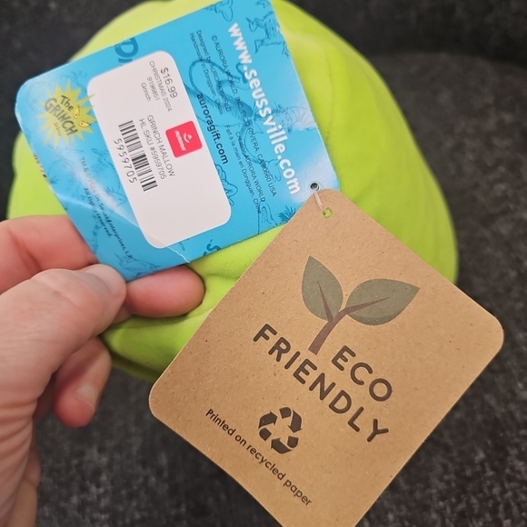 NWT Aurora Dr Seuss 6" Grinch Mallow Plush Green Face Head Eco Friendly - Picture 4 of 8